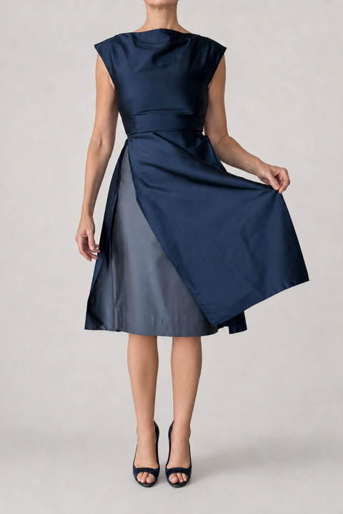 Boatneck Dress with Overskirt - D1003